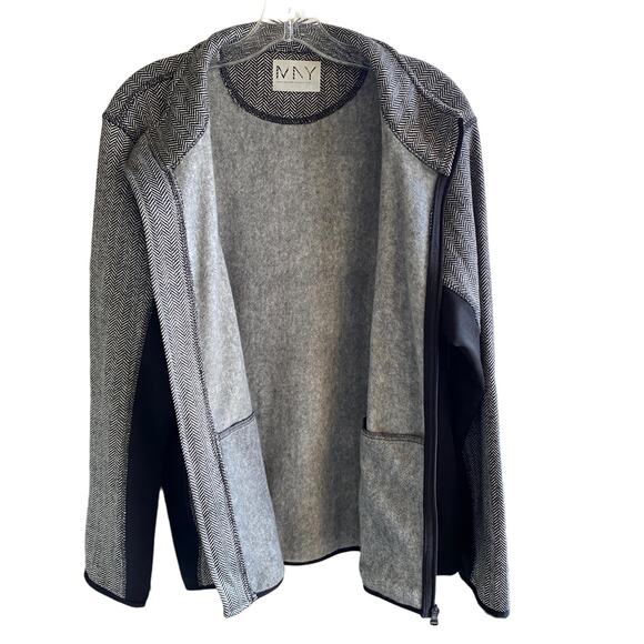 ANDREW MARC NY XL Herringbone Zip Jacket Blazer Contrast Stretch Side Panels - Picture 4 of 11